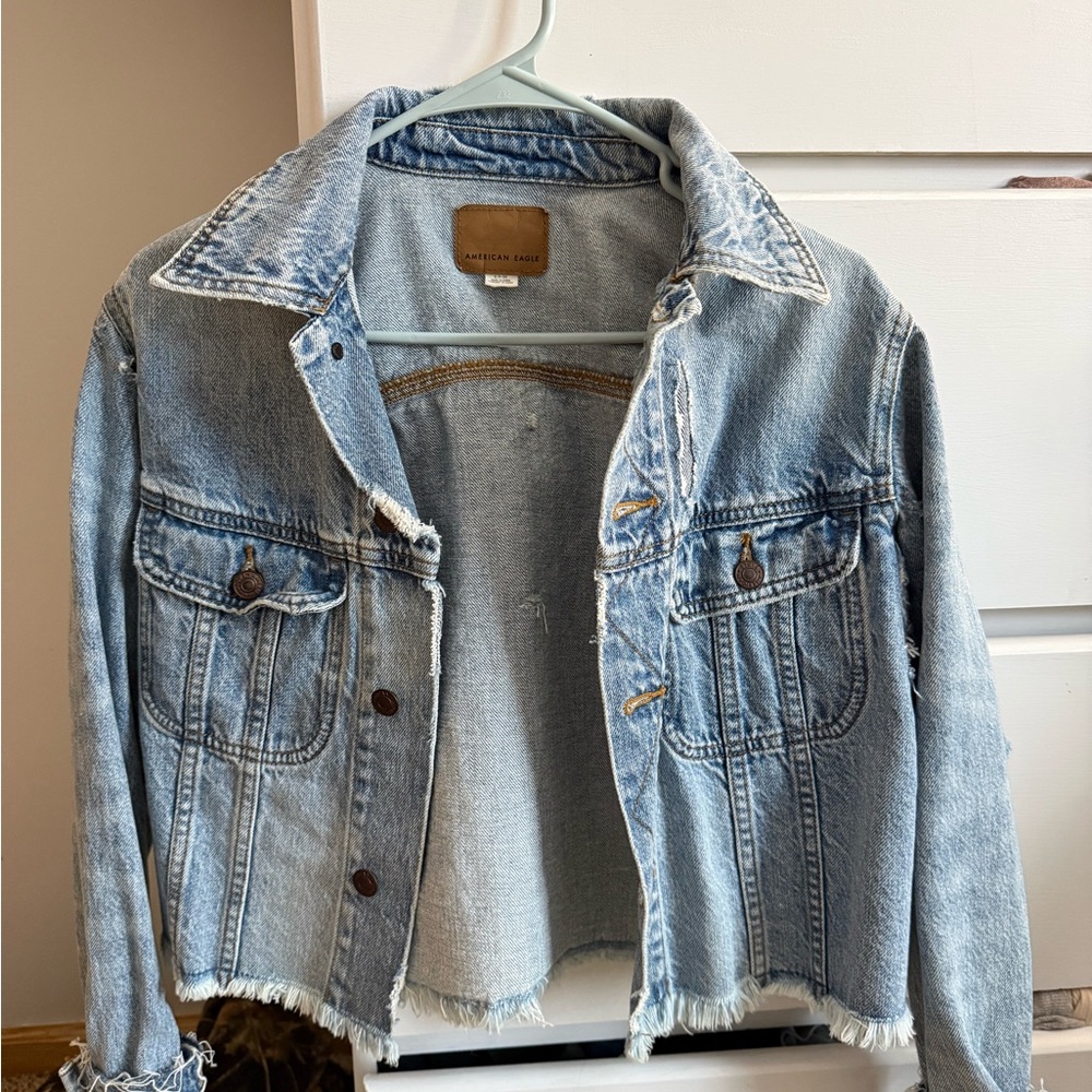 American Eagle Outfitters Light Blue Distressed Jean Jacket